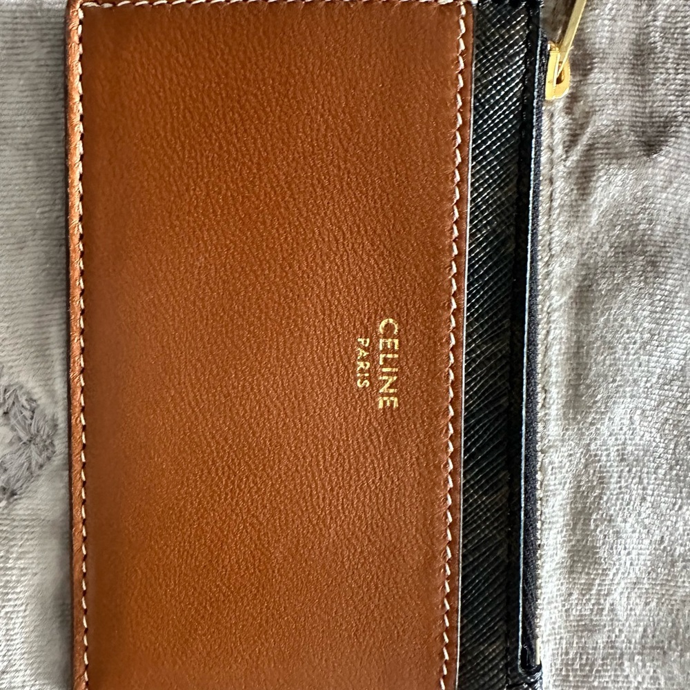 Celine Zipped Card Holder in Triomphe Canvas and Lambskin